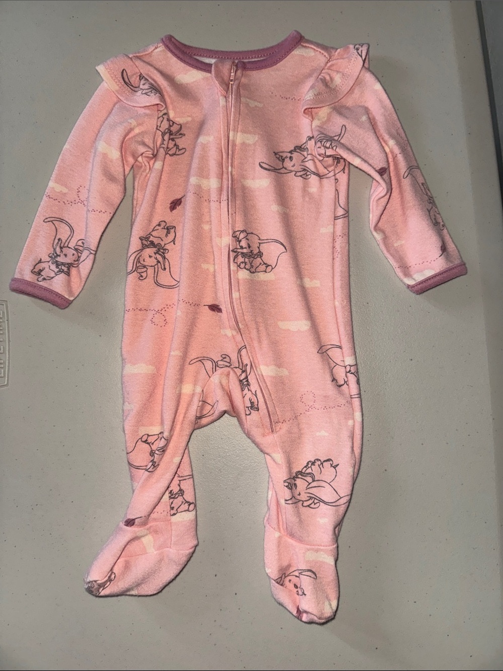 Disney Pink Dumbo Ruffle-Trim Footed One-Piece